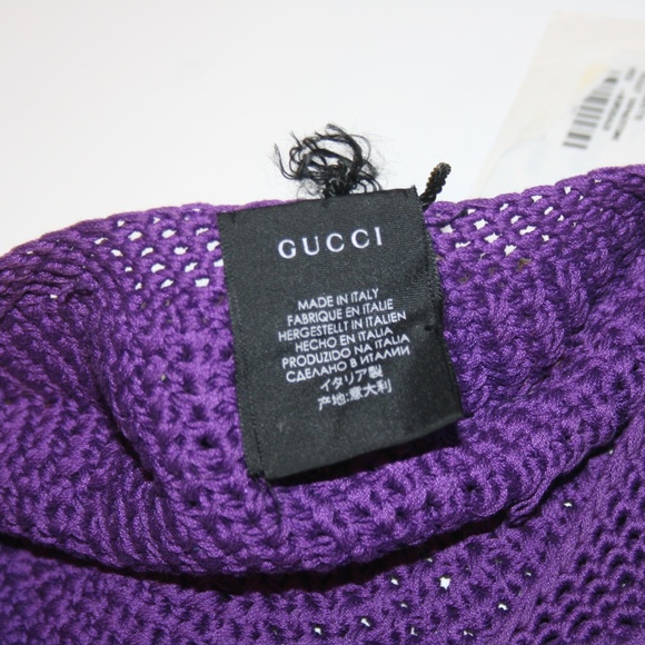 Gucci Purple Cotton Pom Pom Crochet Beret Hat - Picture 5 of 6